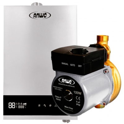 KIT CALEFÓN ANWO 16 L/M HITECH HYDRO 28 TIRO FORZADO LPG + BOMBA PRESURIZADORA BBAPRESANWO-9/26